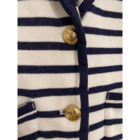 Crown & Ivy Navy White Breton Stripe Blazer Jacket Nautical Buttons Pockets (S) - Picture 4 of 11
